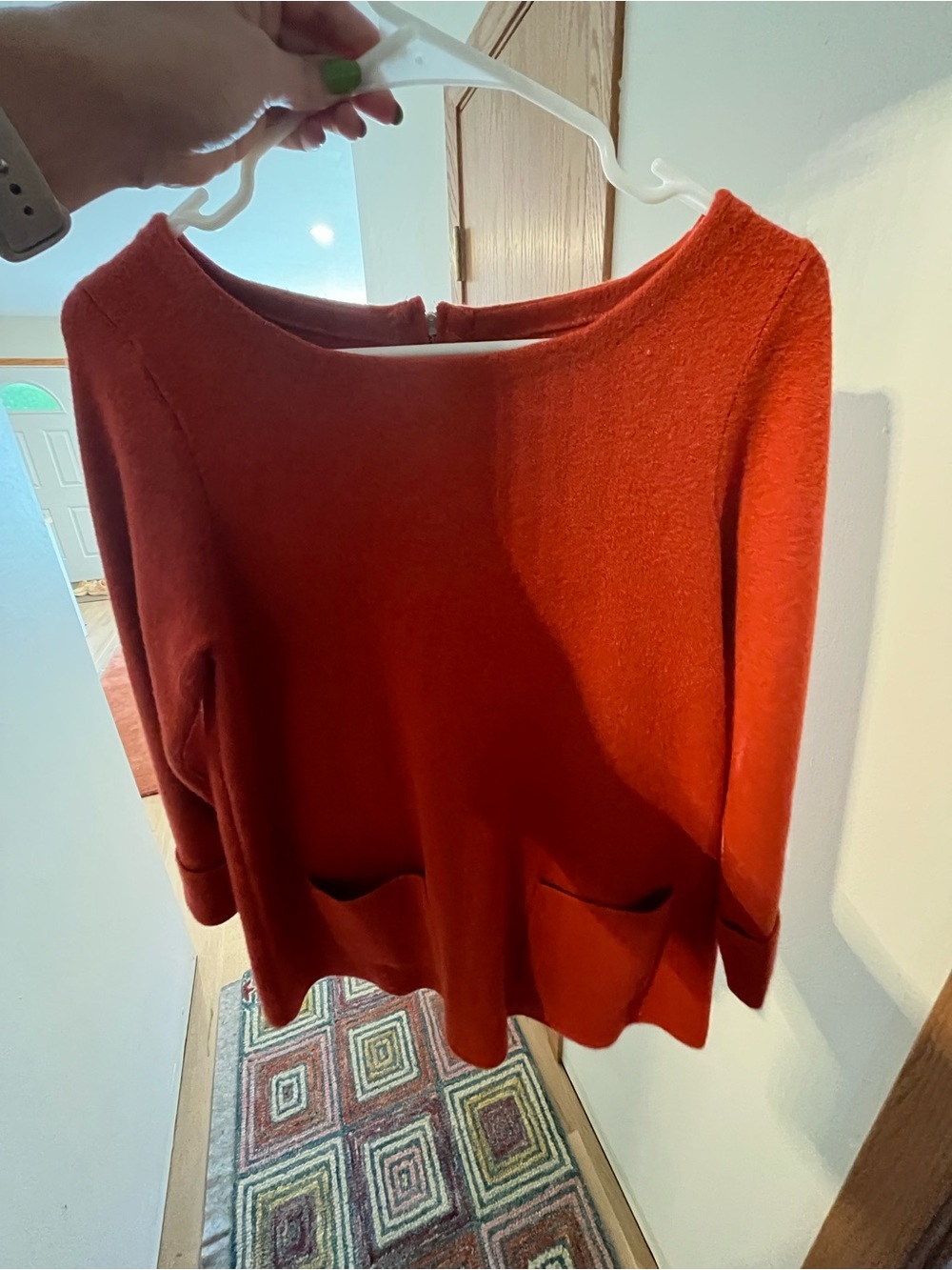 Cynthia Rowley Brick Red Scoopneck Pocket Sweater